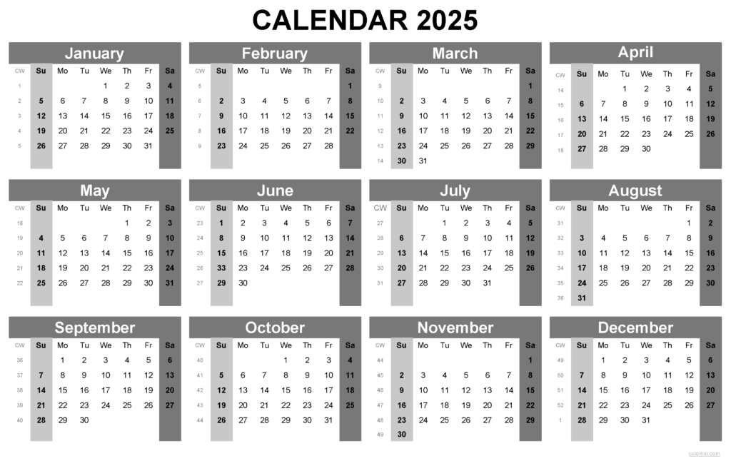 2025 Calendar Printable, ✓ Pdf, Excel And Image File   Free Pertaining To Printable Annual Calendar 2025