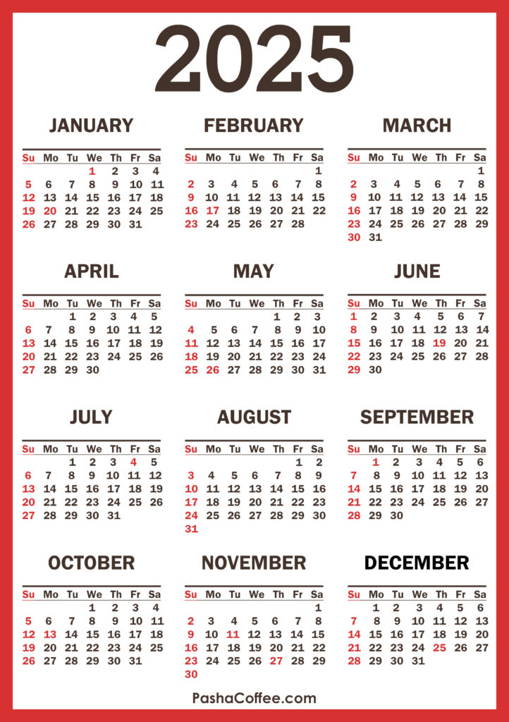 2025 Calendar With Holidays – Pashacoffee With 2025 Calendar With Holidays Printable