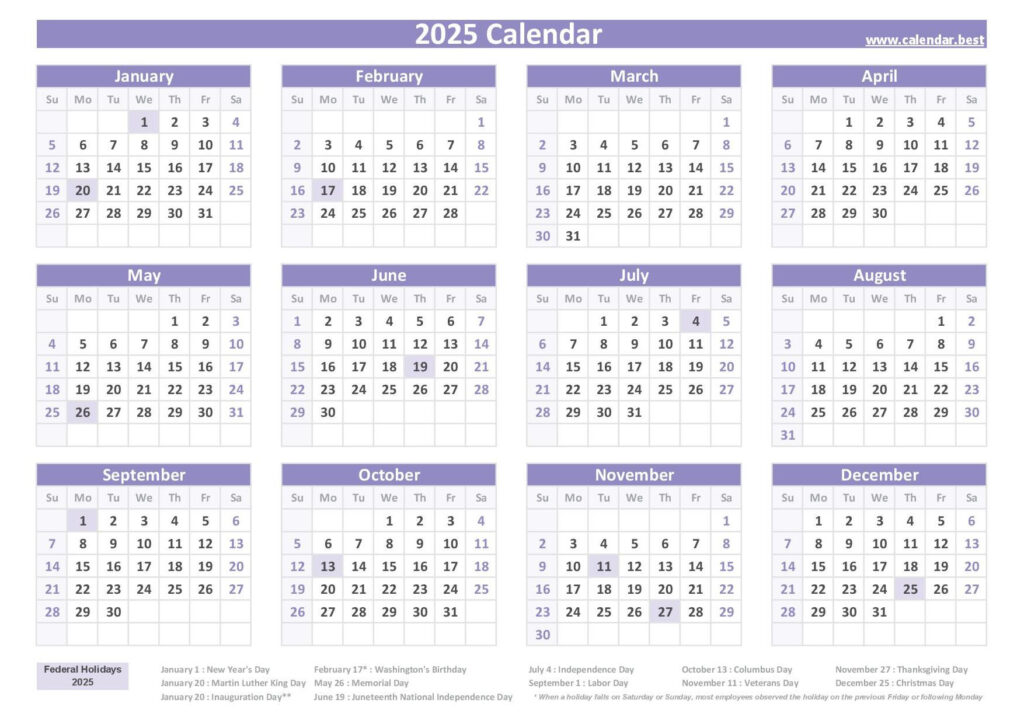 2025 Calendar With Holidays (Us Federal Holidays) Throughout 2025 Printable Calendar With Holidays