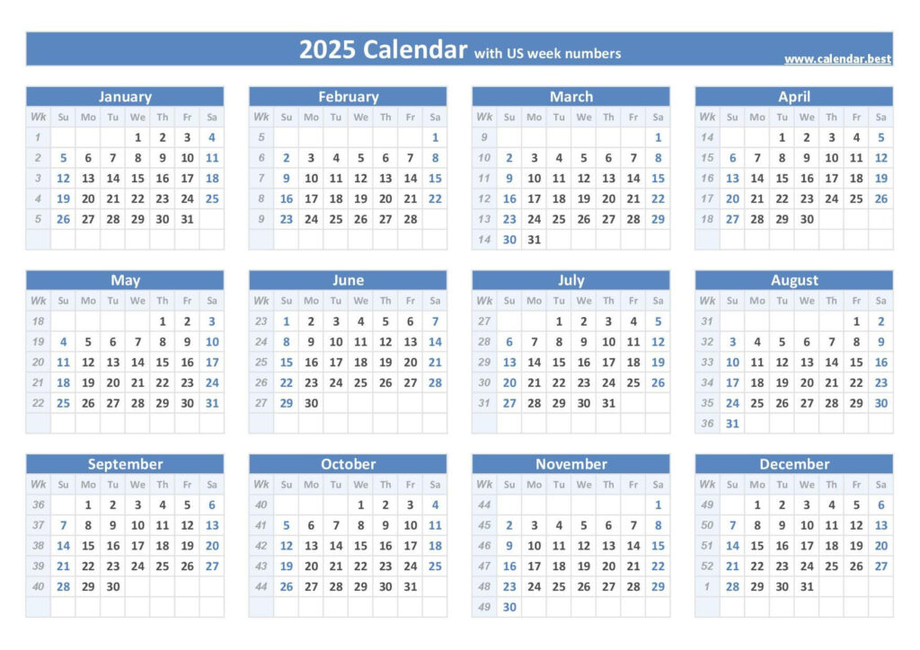 2025 Calendar With Week Numbers Inside Printable One Week Calendar 2025