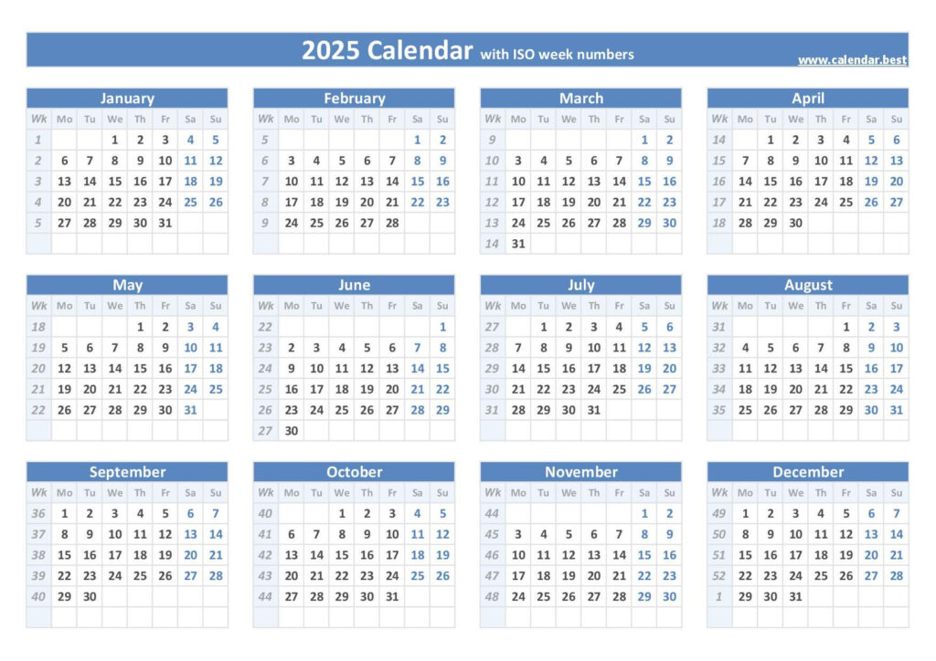 2025 Calendar With Week Numbers (Us And Iso Week Numbers) Regarding Week Calendar 2025 Printable