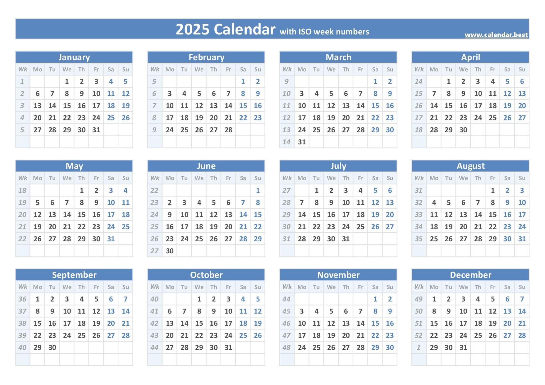 2025 Calendar With Week Numbers (Us And Iso Week Numbers) regarding Week Calendar 2025 Printable