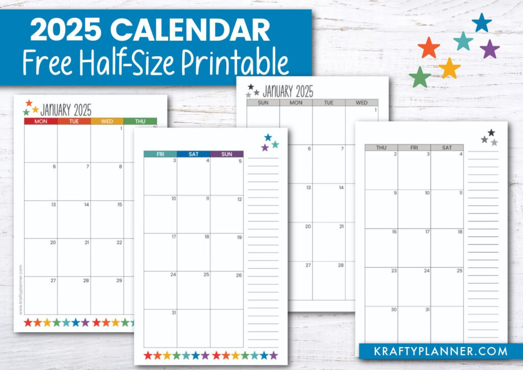 2025 Half Size Calendar   Free Printable — Krafty Planner Inside 18 Month Calendar 2025 On 2 Pages Printable Free