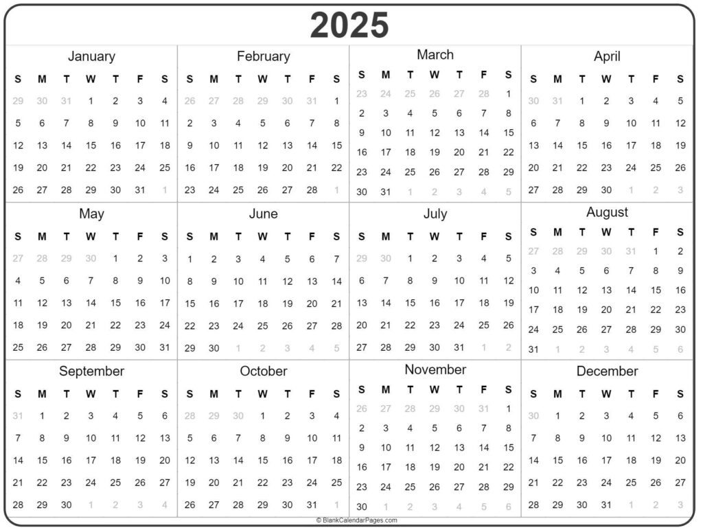 2025 Year Calendar | Yearly Printable Intended For Blank Printable Calendar 2025