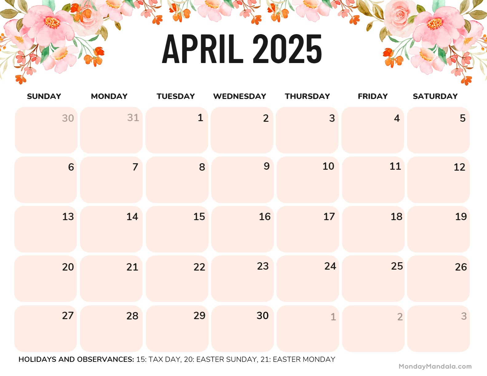 April 2025 Calendar (52 Free Pdf Printables) inside April 2025 Calendar Printable