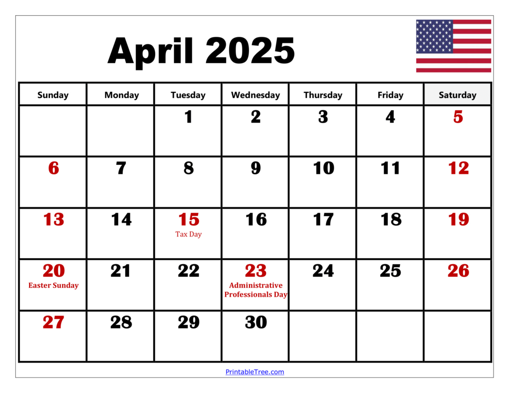 April 2025 Calendar Printable Pdf Template With Holidays Inside April 2025 Calendar Printable