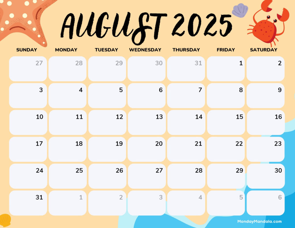 August 2025 Calendar (52 Free Pdf Printables) For August 2025 Calendar Free Printable