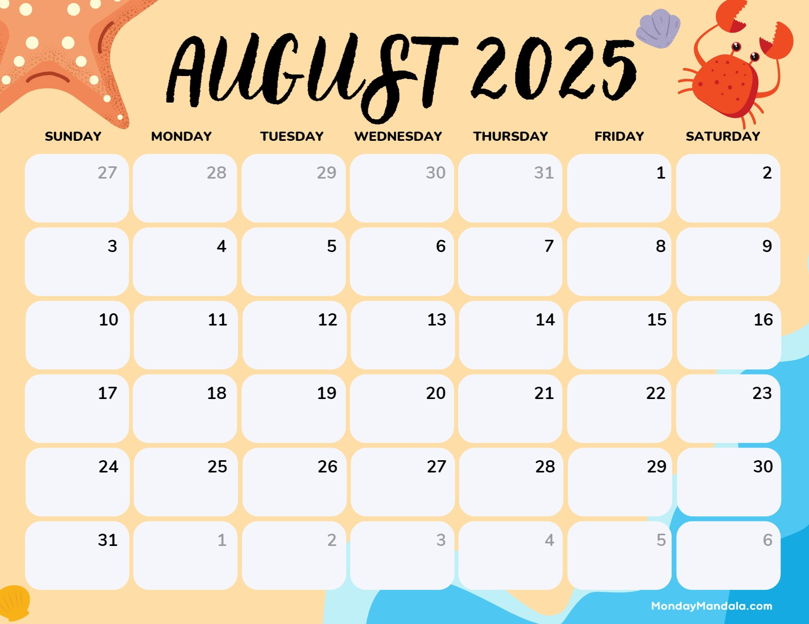 August 2025 Calendar (52 Free Pdf Printables) for August 2025 Calendar Free Printable