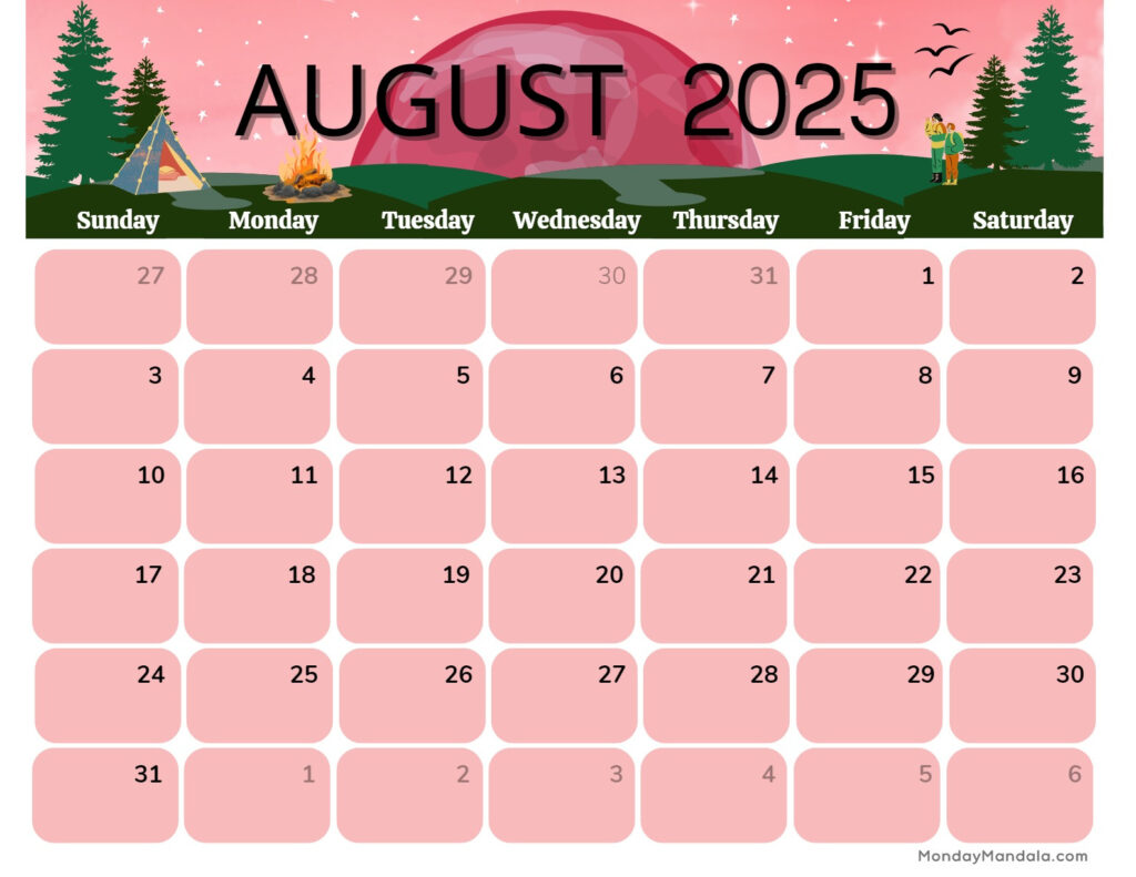 August 2025 Calendar (52 Free Pdf Printables) With Regard To August Printable Calendar 2025