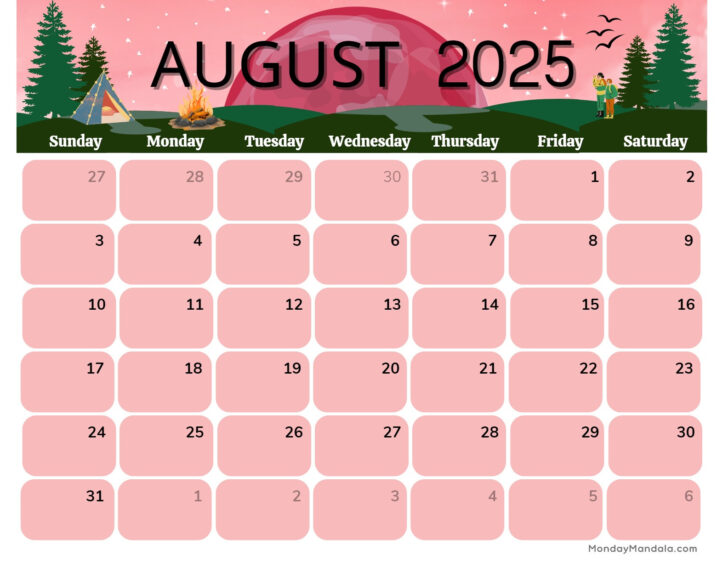 August Printable Calendar 2025