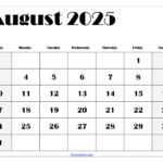 August 2025 Calendar Printable Pdf Template With Holidays For August 2025 Calendar Printable