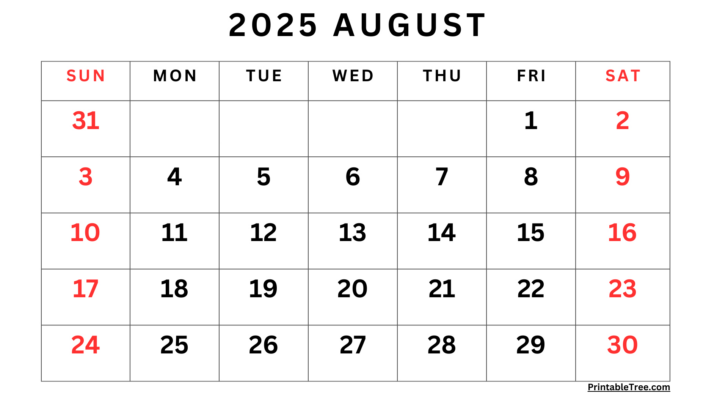 August 2025 Printable Calendar