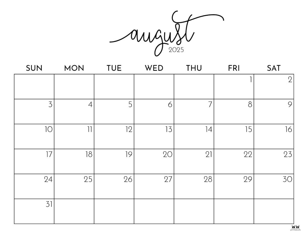 August 2025 Calendars - 107 Free Printables | Printabulls intended for August Monthly Calendar 2025 Printable