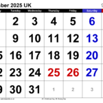 Calendar December 2025 Uk With Excel, Word And Pdf Templates In December 2025 Calendar Printable