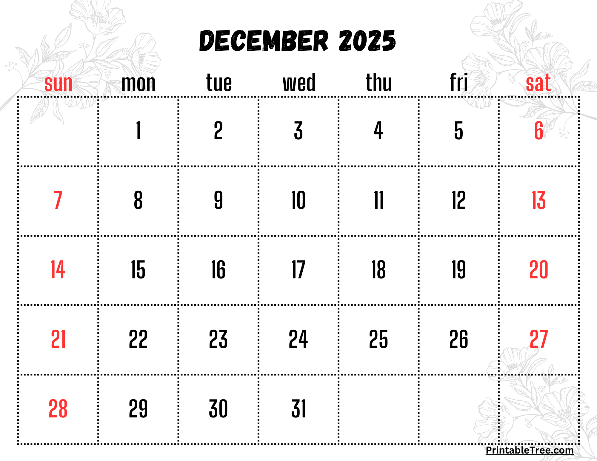 December 2025 Calendar Printable Pdf Template With Holidays for Free Printable December 2025 Calendar