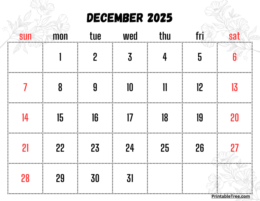 December 2025 Calendar Printable Pdf Template With Holidays Throughout December Printable Calendar 2025