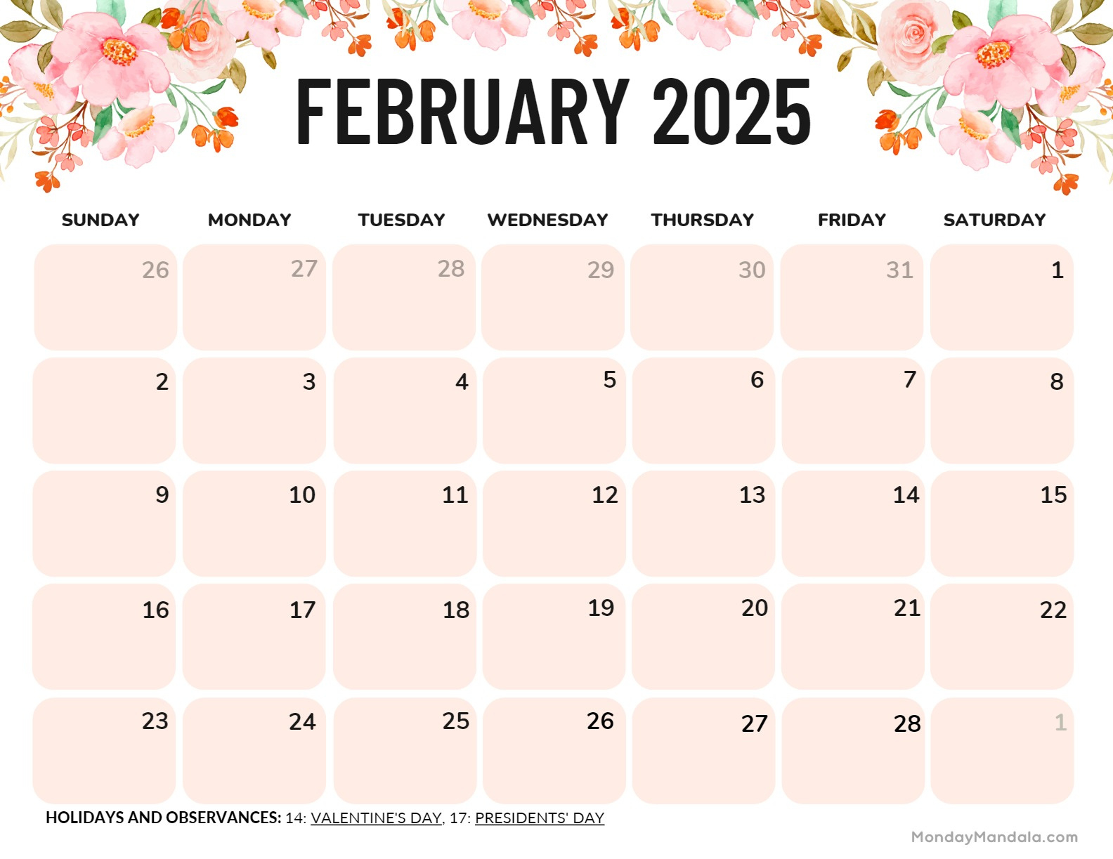 February 2025 Calendar (52 Free Pdf Printables) for Printable February 2025 Calendar