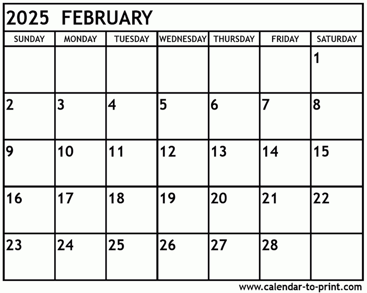 February 2025 Calendar Printable inside Feb 2025 Calendar Printable