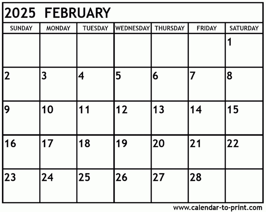 February 2025 Calendar Printable Inside Printable Calendar February 2025