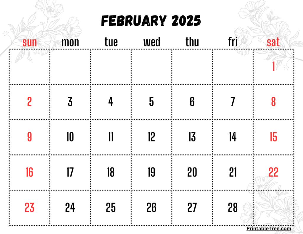 February 2025 Calendar Printable Pdf Template With Holidays In February 2025 Calendar Printable