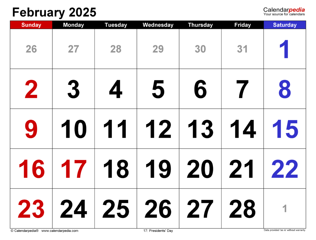 February 2025 Calendar | Templates For Word, Excel And Pdf Throughout February 2025 Printable Calendar