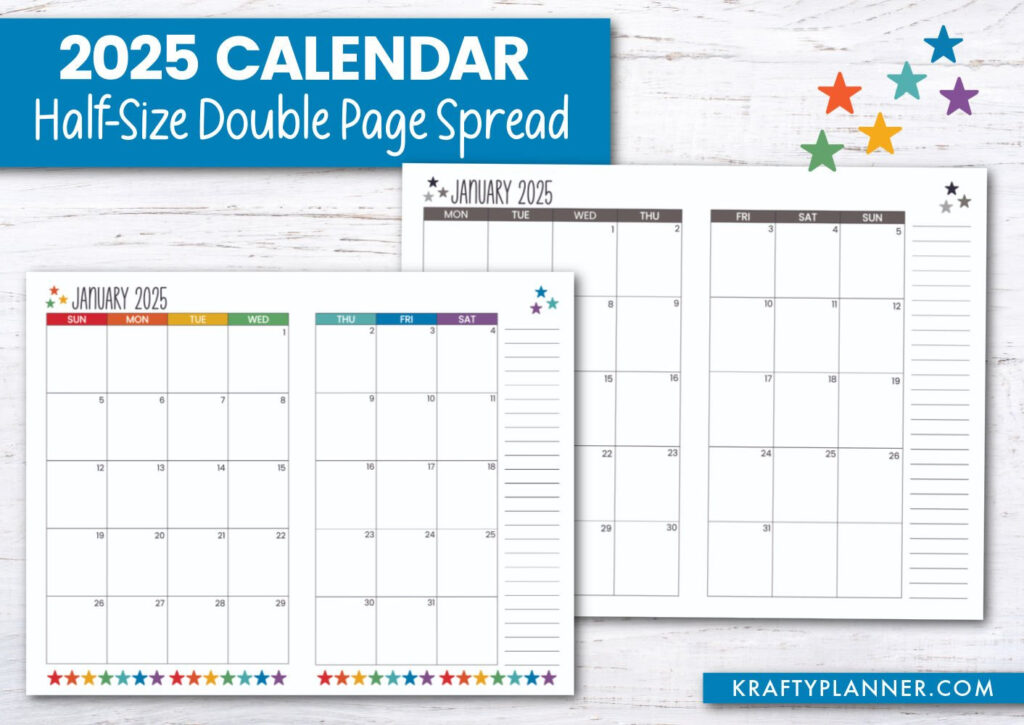 Free 2025 Calendar: Half Size Landscape — Krafty Planner With Regard To Free Calendar Pages 2025 Printable