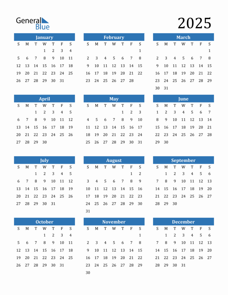 Free 2025 Calendars In Pdf, Word, Excel For Free 2025 Printable Calendar