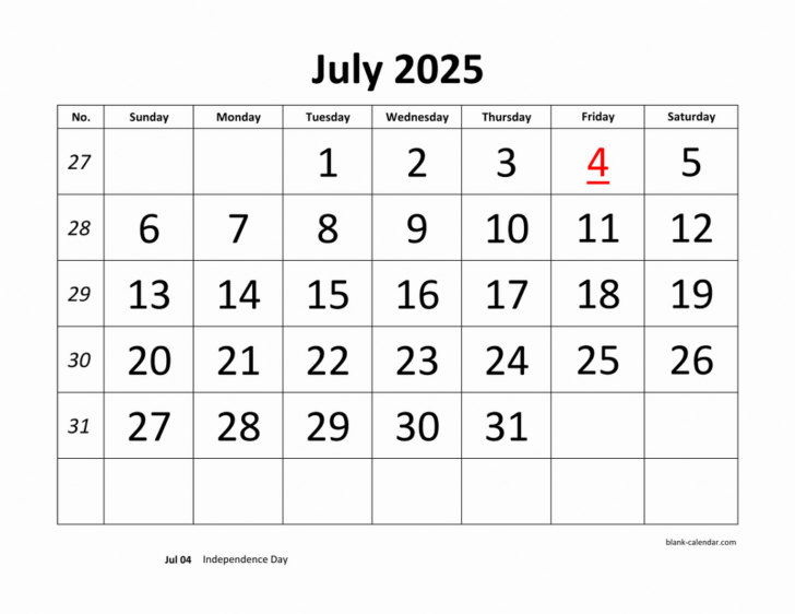 July 2025 Calendar Printable