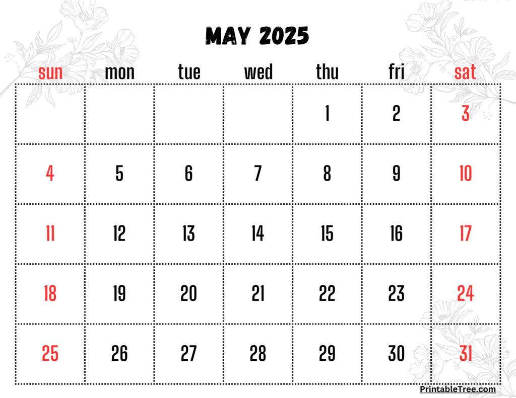 Free May 2025 Calendar Printable Pdf Template With Holidays In May 2025 Calendar Printable