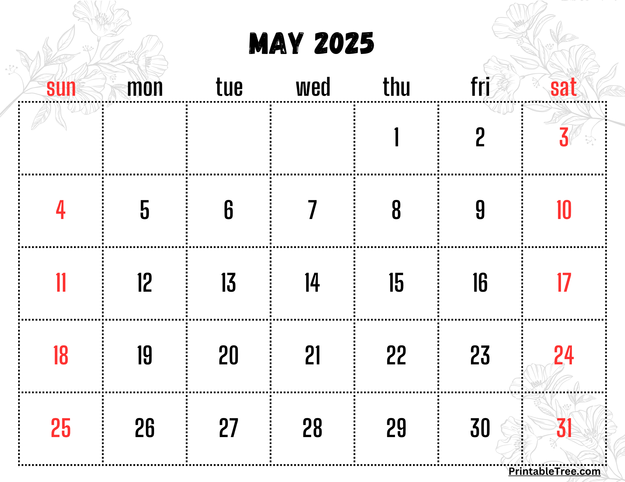 Free May 2025 Calendar Printable Pdf Template With Holidays in May 2025 Calendar Printable