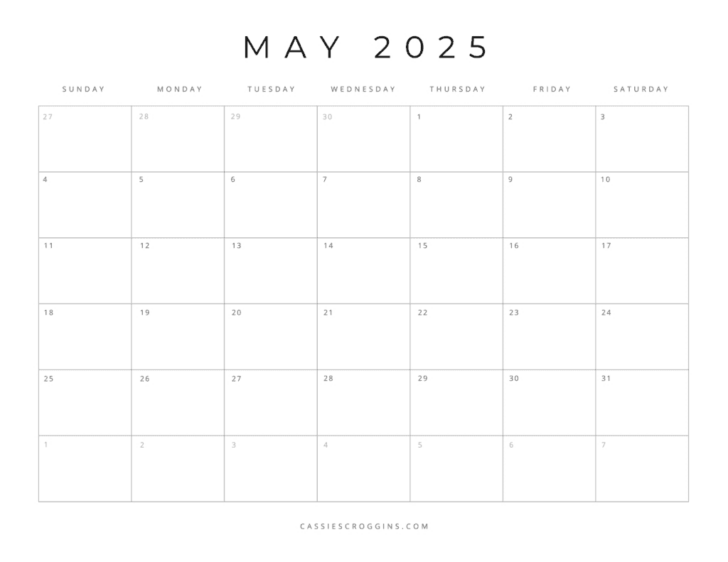 Printable May Calendar 2025