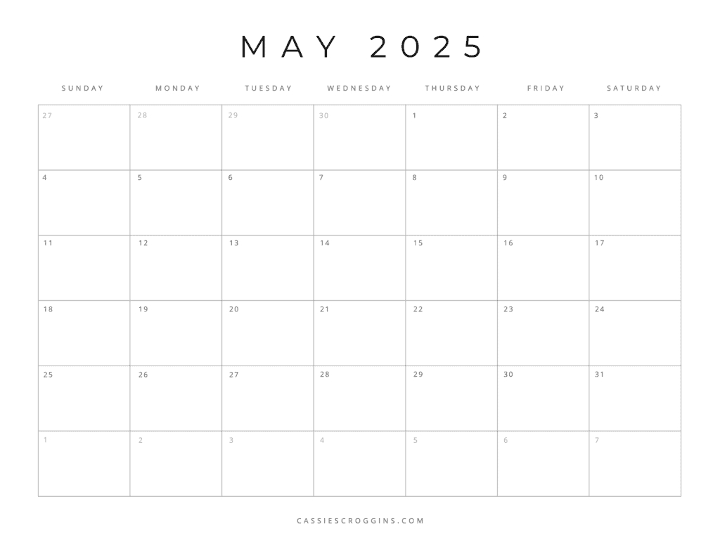 Free Printable 2025 Blank Calendar Templates (All 12 Months) in Printable May Calendar 2025