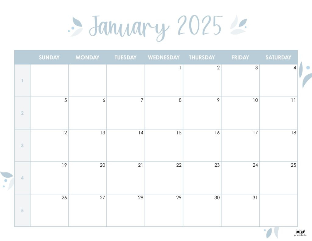 January 2025 Calendars - 107 Free Printables | Printabulls in January Calendar 2025 Printable