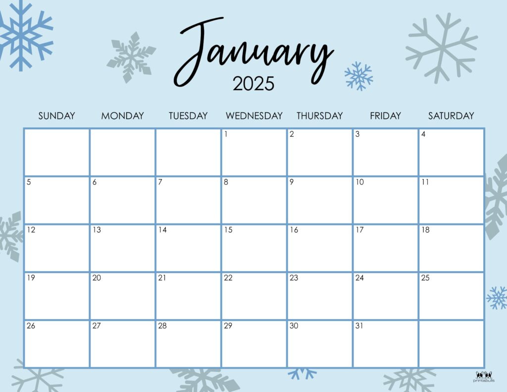 January 2025 Calendars - 107 Free Printables | Printabulls inside Month Calendar 2025 Printable