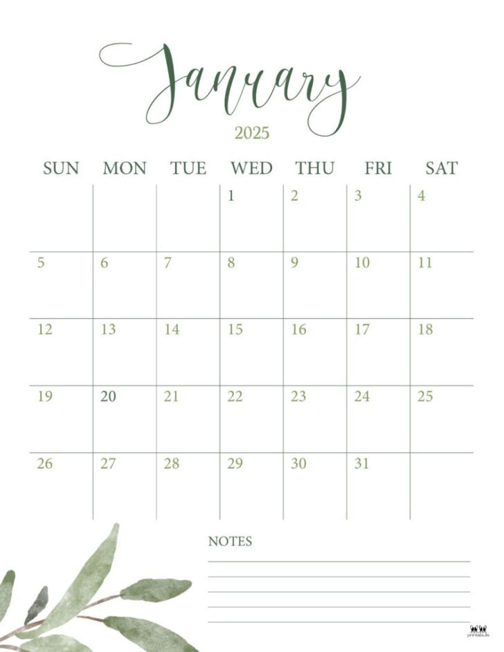 Free Printable January 2025 Calendar