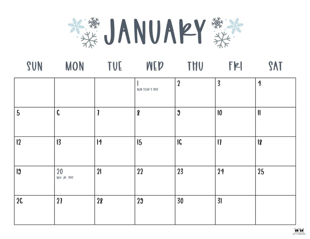 January 2025 Calendars - 107 Free Printables | Printabulls within Free Printable 2025 Monthly Calendar With Holidays Monday Start