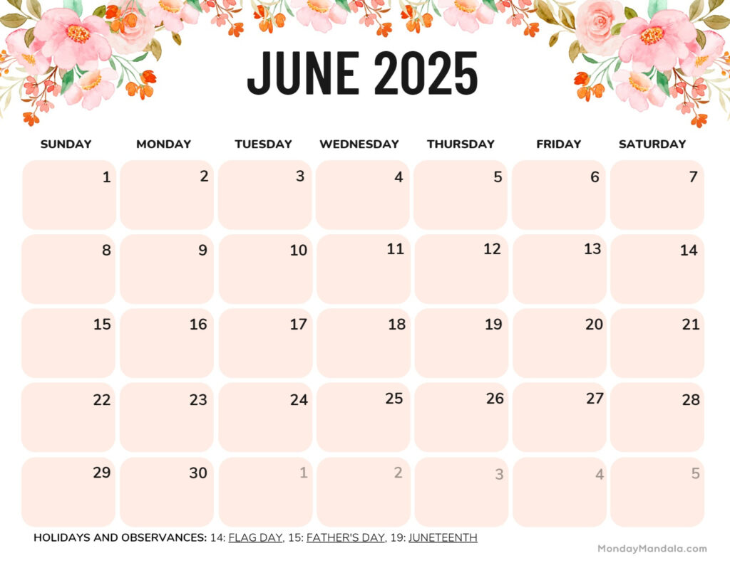 June 2025 Calendar (52 Free Pdf Printables) Inside June Calendar 2025 Printable