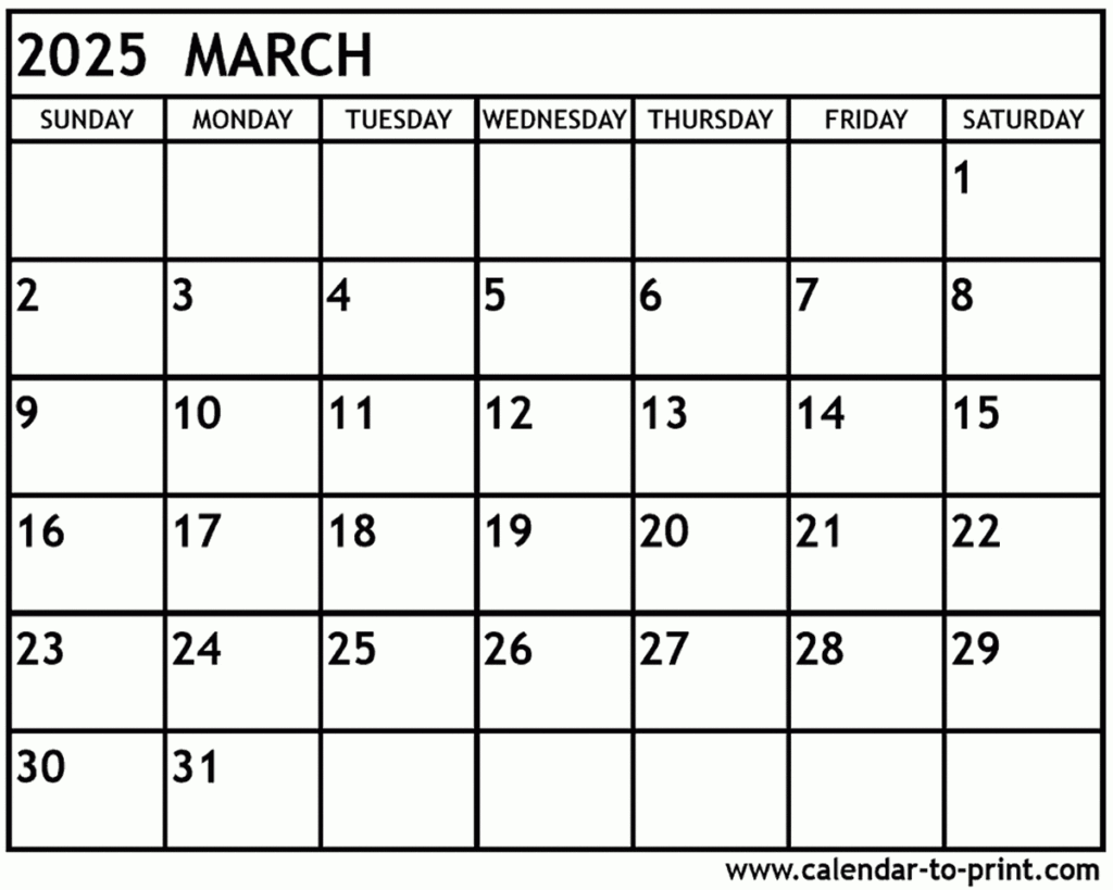 March 2025 Calendar Printable In Free Printable March 2025 Calendar