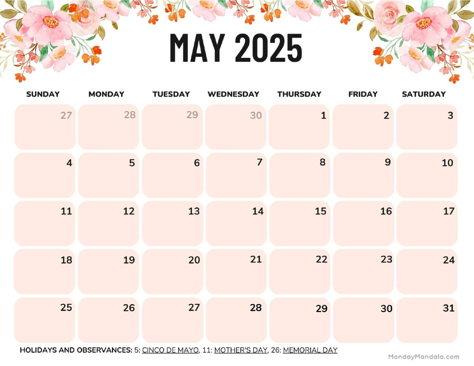 May 2025 Calendar (52 Free Pdf Printables) inside May 2025 Printable Calendar