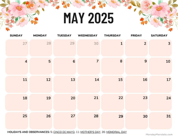 May Printable Calendar 2025