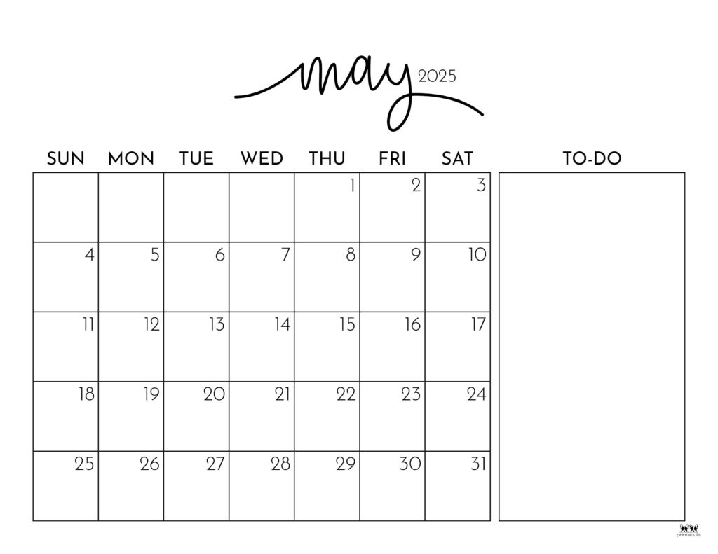 May 2025 Calendars - 107 Free Printables | Printabulls for Printable May Calendar 2025