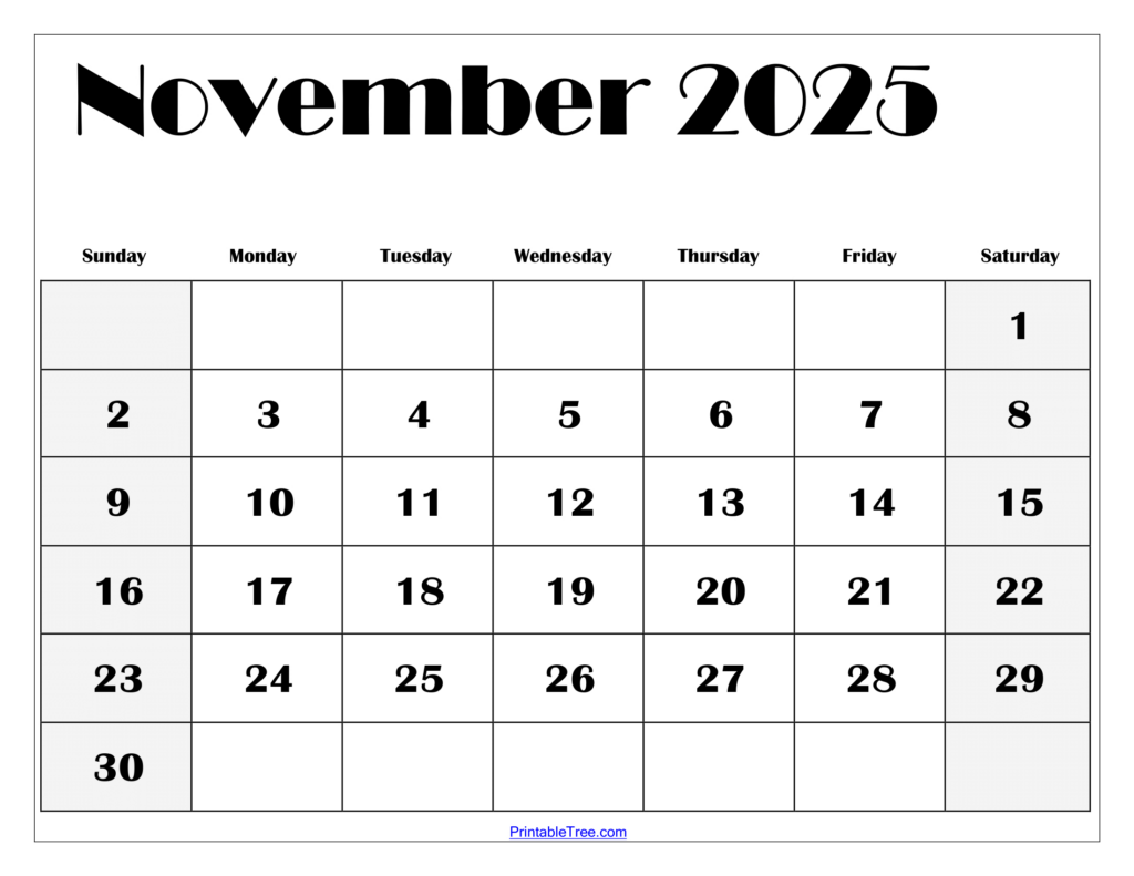 November 2025 Calendar Printable Pdf Template With Holidays For Free Printable November 2025 Calendar