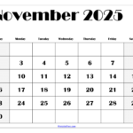 November 2025 Calendar Printable Pdf Template With Holidays For Free Printable November 2025 Calendar