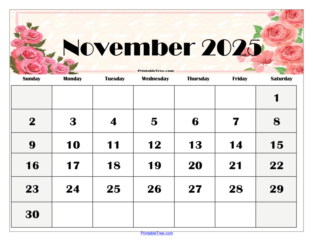 November 2025 Calendar Printable Pdf Template With Holidays For November 2025 Printable Calendar