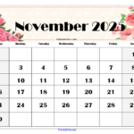 November 2025 Calendar Printable Pdf Template With Holidays For November 2025 Printable Calendar