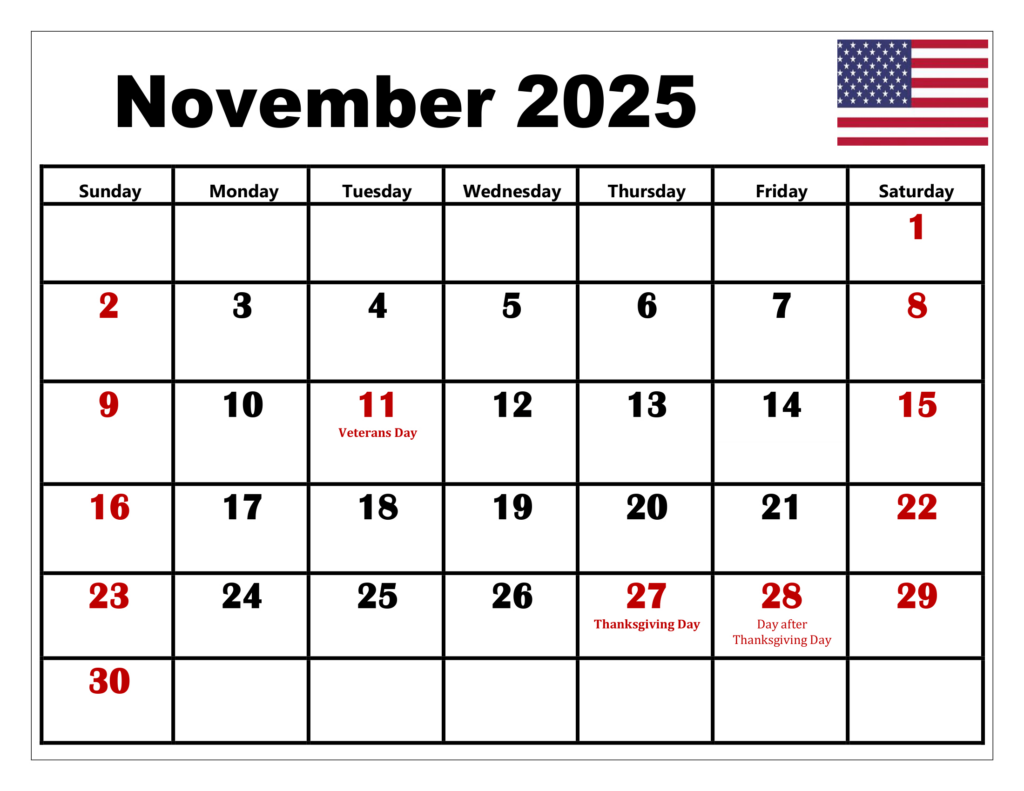 November 2025 Calendar Printable Pdf Template With Holidays Intended For November 2025 Calendar Printable