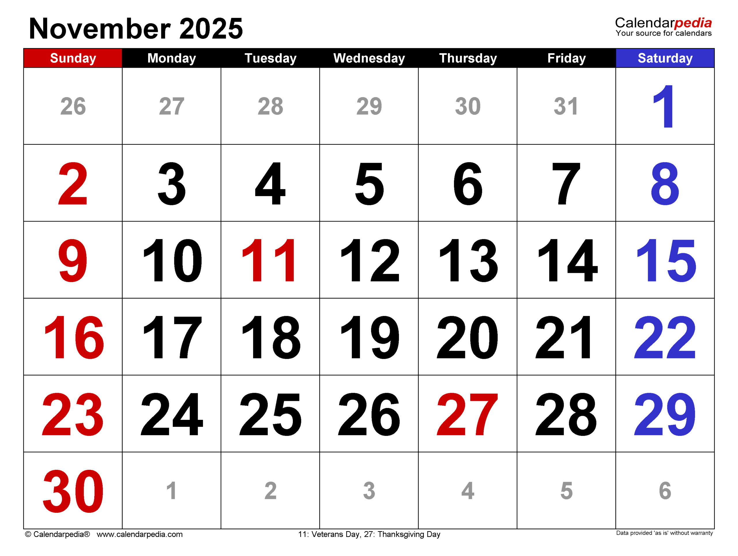 November 2025 Calendar | Templates For Word, Excel And Pdf regarding November Printable Calendar 2025