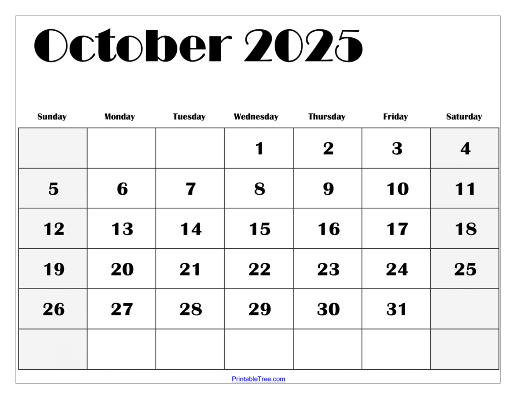 October 2025 Calendar Printable Pdf Template With Holidays For October Calendar 2025 Printable