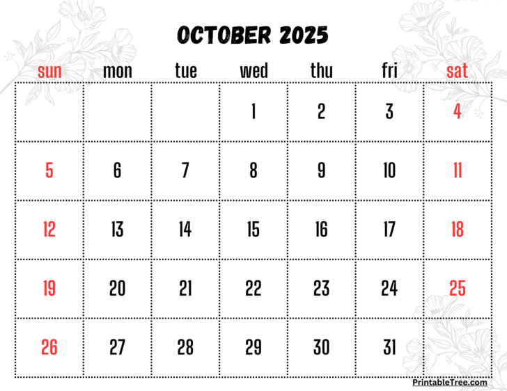 October Calendar 2025 Printable