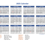 Pdf Calendar 2025 With Federal Holidays | Wikidates Intended For 2025 Calendar With Holidays Printable